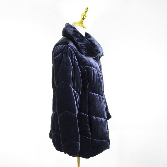 Talbot Womens Dark Navy Blue Velvet Velour Puffer Topcoat Parka Over Coat Size S - Picture 4 of 7